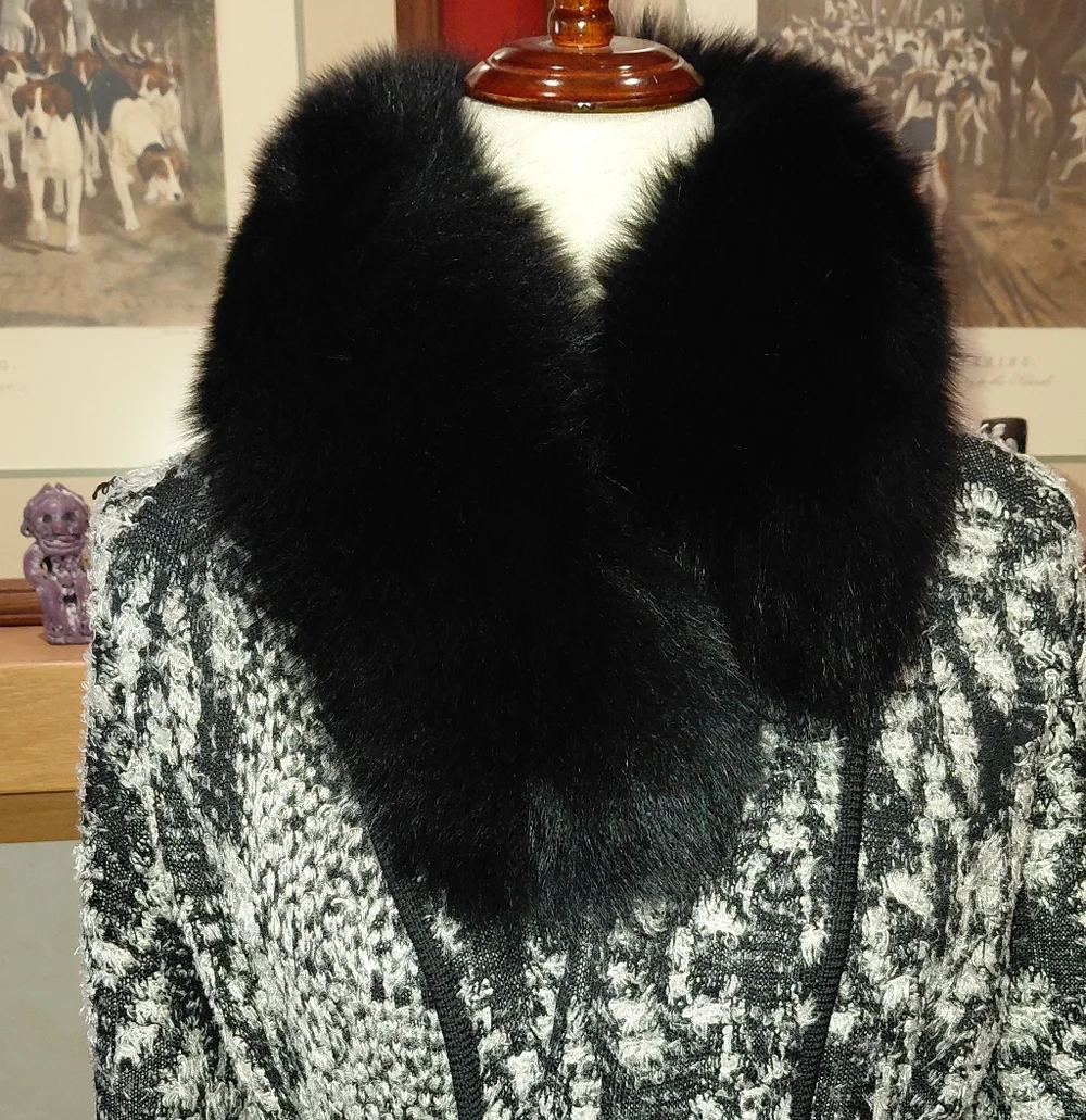 Plush Black Fox Fur Headband, Scarf, Collar, Wrap.